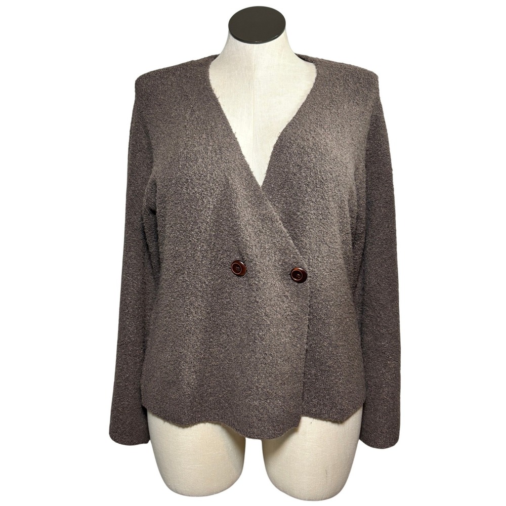 Jennie Garth Brown Boucle Double Breasted Cardigan Sweater Large Womens